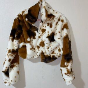 Missguided Tan and Cream Faux Fur Jacket